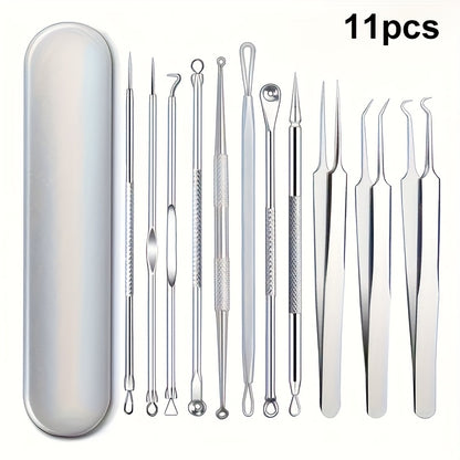 11pcs Blackhead Remover For Face, Professional Stainless Micro-Needling Removal Tools Kit, Needling Beauty Needle Elbow Hook Needle Tool, Pimple Popper Tool Kit For Quick And Easy Removal Of Pimples, Blackheads, Zit Removing