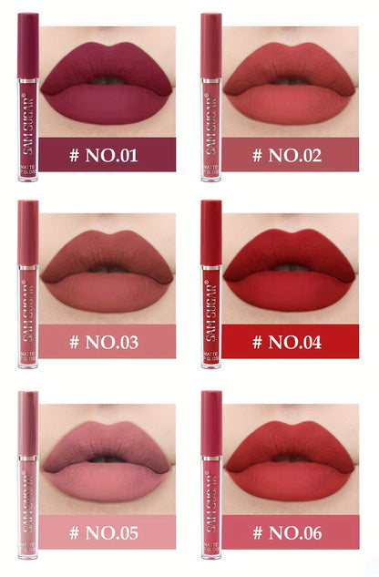 SAM SUGAR Matte Liquid Lipstick Set - Waterproof, Non-Stick Cup Long Lasting Lip Gloss Collection, 6 Shades of Orange, Pink, Red & Skin Tones - Perfect Gift for Mother's Day, Valentine's Day, Women's Beauty Essentials