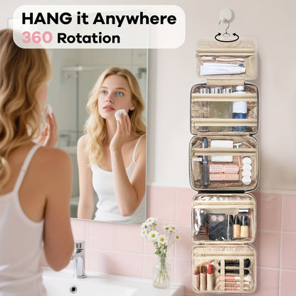 [2pcs Bag] 2-in-1large-capacity Removable Cosmetic Bag, Summer Travel Multi-compartment Hanging Toiletry Bag, With Brush Storage, Universal Portable Beauty Essentials Large Makeup Bag-hanging Toiletry Travel Bag, Suitable For