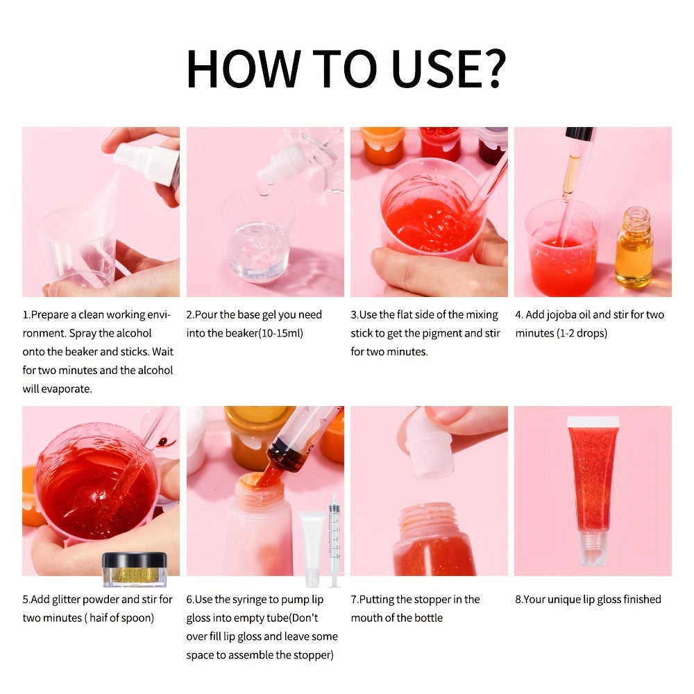 Sparkling DIY Lip Gloss Kit - Create Your Own Long-Lasting, Shimmering Lipstick with Glitter Liquid Makeup Base - Complete Customizable Beauty Set