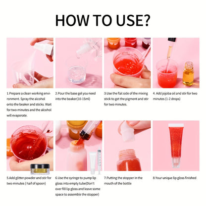 Sparkling DIY Lip Gloss Kit - Create Your Own Long-Lasting, Shimmering Lipstick with Glitter Liquid Makeup Base - Complete Customizable Beauty Set