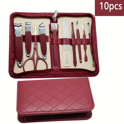 10/42pcs Set New Zipper Leather Bag Stainless Steel Manicure Set, Manicure Nails, Toenails And Eyebrows, Men'S/Women'S Beauty Care Tools, Nail Trimming Tools