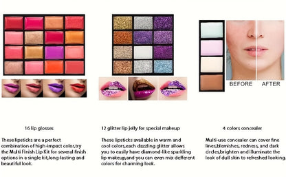 74-Color Glamour Makeup Palette - Vibrant Eye Shadow & Lip Colors, Glitter Cream, All-In-One Beauty Kit with Blendable Formulas, Long-Lasting, Highly Pigmented, Includes Brushes, Portable & Travel-Friendly Cosmetics Collectio