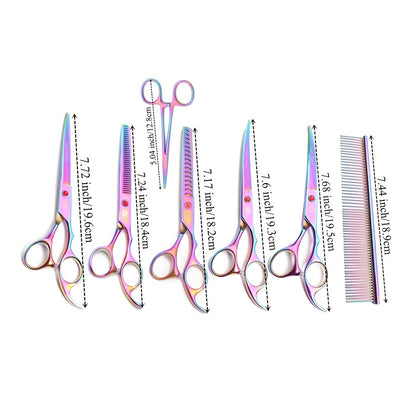 7pcs Professional Pet Grooming Scissors Set - Stainless Steel, Right-Handed Dog Beauty Shears with Thinning & Cutting Options