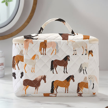 Horse Pattern Cosmetic Case Travel Organizer for Makeup, Brushes & Accessories - Durable Polyester Fabric, Spacious Non- Storage Bag with Multiple Compartments, Portable Design with Zip Closure - Cute and Stylish Essential fo