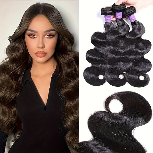 3 Bundles Brazilian Virgin Human Hair Extensions - Dark Brown/Black Body Wave Weave, Natural Look & Fullness, Remy Hair Wefts for Women, Voluminous Waves, Everyday & Special Events, Brazilian Hair Bundles, Event Hairpiece, Bo