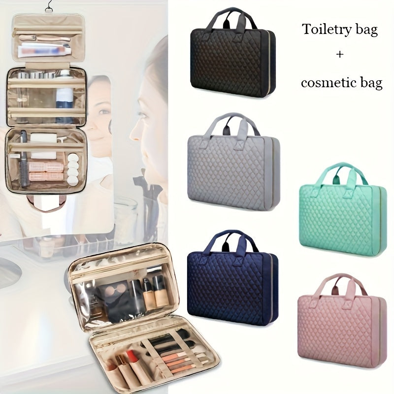 [2pcs Bag] 2-in-1large-capacity Removable Cosmetic Bag, Summer Travel Multi-compartment Hanging Toiletry Bag, With Brush Storage, Universal Portable Beauty Essentials Large Makeup Bag-hanging Toiletry Travel Bag, Suitable For