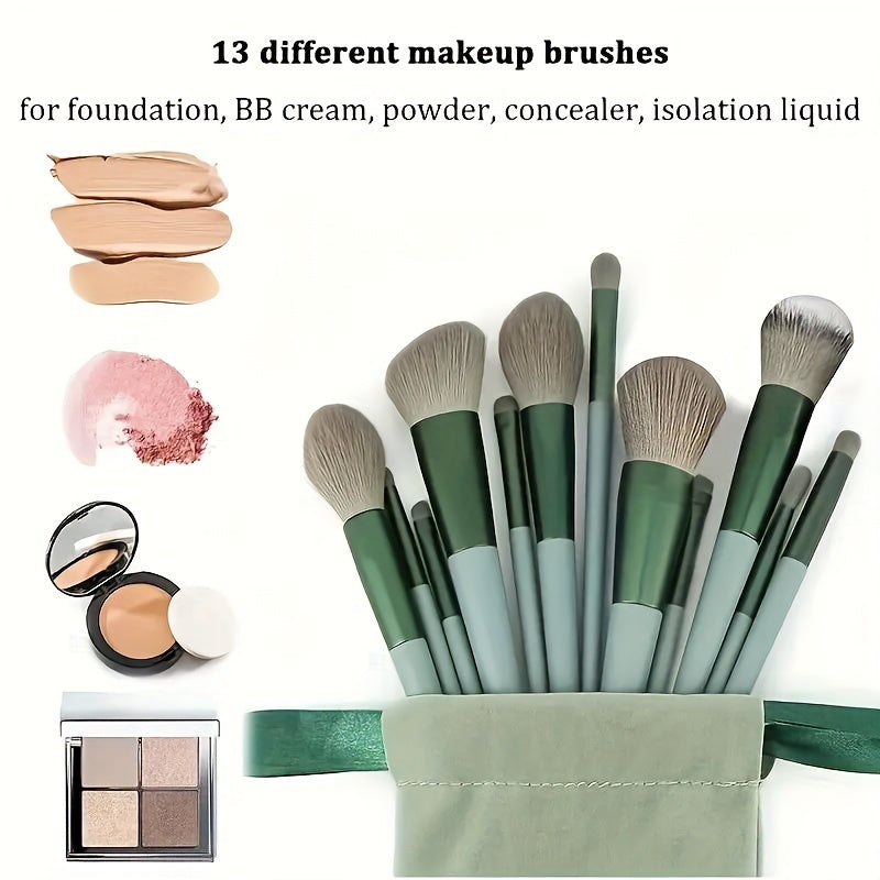 13-Piece Makeup Brush Set, Soft Fluffy Synthetic Bristles, For Foundation, Powder, Eyeshadow, Kabuki & Cosmetic Blending, Includes Beauty Sponge