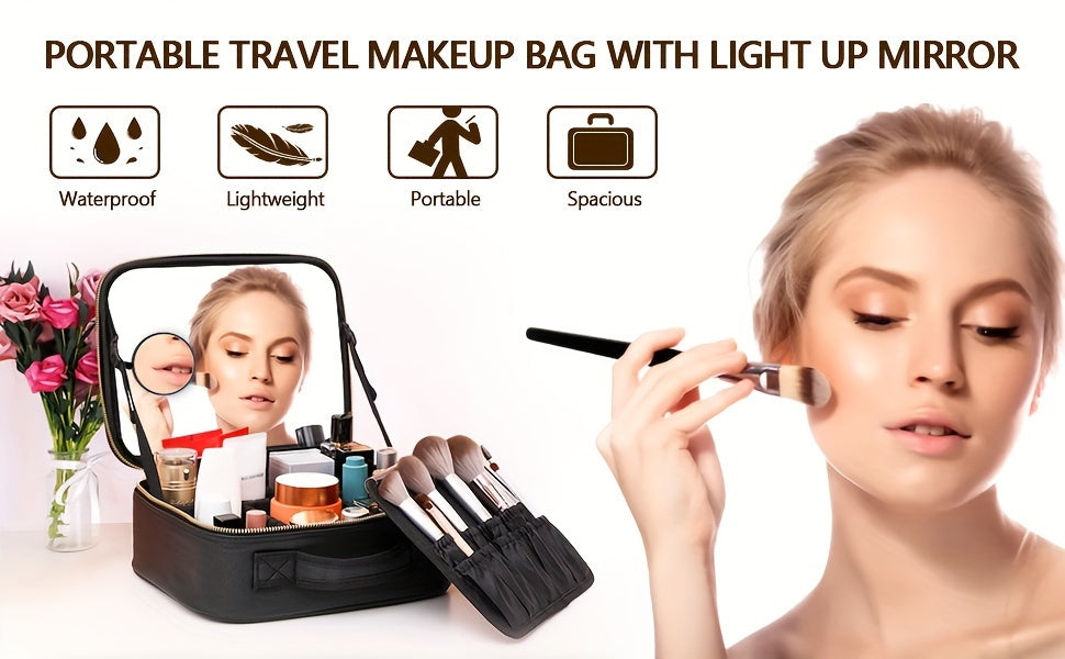 Travel Makeup Bag Make up Case with Mirror Cosmetic Makeup Box Organizer Vanity Case for Women Beauty Tools Accessories Case