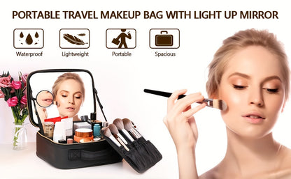 Travel Makeup Bag Make up Case with Mirror Cosmetic Makeup Box Organizer Vanity Case for Women Beauty Tools Accessories Case