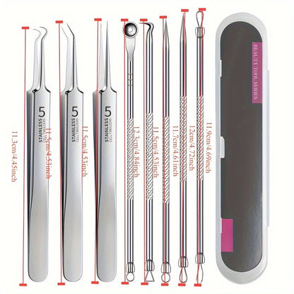 8-Piece Professional Tweezers Set - Ultra-Precision Stainless Steel Blackhead And Pimple Remover, Salon-Quality Beauty Tools For Perfect