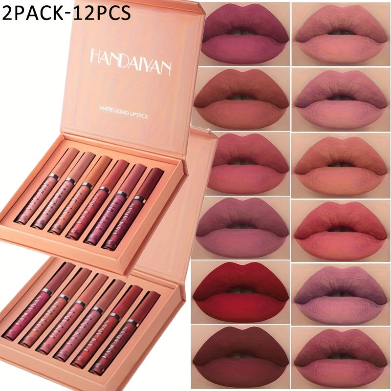 12 Pcs Matte Lipstick Set, Lip Stick Long Lasting Waterproof, Matte Lipstick for Women, Soft Matte Finish for Velvety Smooth Lips, Highly Pigmented, Non-Sticky, for Casual Attire, Parties Makeup, Perfect Gift for Beauty Lover