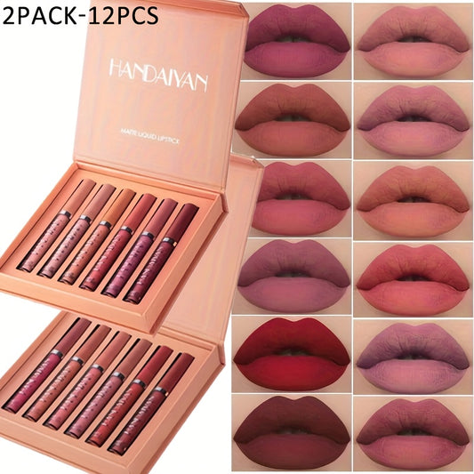 12 Pcs Matte Lipstick Set, Lip Stick Long Lasting Waterproof, Matte Lipstick for Women, Soft Matte Finish for Velvety Smooth Lips, Highly Pigmented, Non-Sticky, for Casual Attire, Parties Makeup, Perfect Gift for Beauty Lover