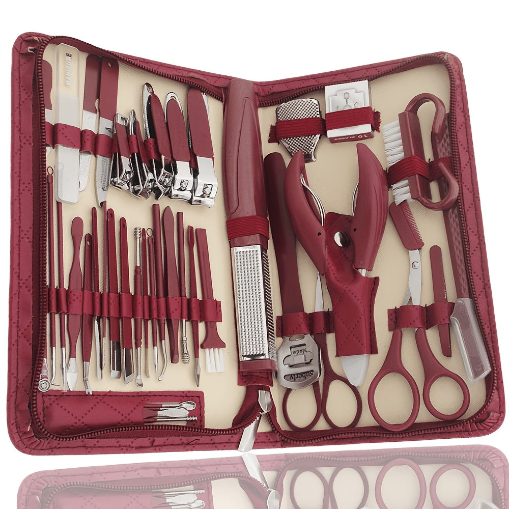 10/42pcs Set New Zipper Leather Bag Stainless Steel Manicure Set, Manicure Nails, Toenails And Eyebrows, Men'S/Women'S Beauty Care Tools, Nail Trimming Tools