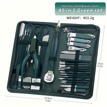 40pcs Set (dark Green) Nail Trimming Set, Foot Trimming Tool Set, Men's And Women's Nail Beauty Set, Nail Trimming Set, Foot And Hand Care Set