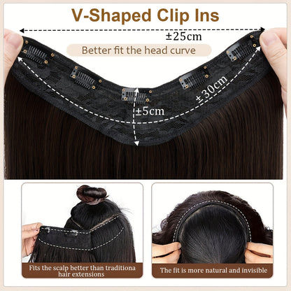 V-Shaped Real Remy Clip In Human Hair Extensions One Piece 3/4 Full Head Weft Straight Hair Human Hair With Seamless Weft Silky Straight For Women