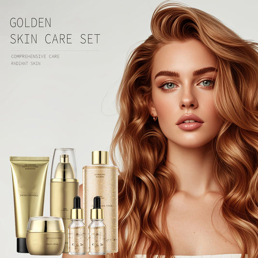 [Hydrating Skin Care] 6pcs Golden Skin Care Set - Hydrating Premium Facial Set For Flawless, Radiant Skin, Care For Delicate Skin, Skin Care Set For Women, Valentine's Day Gift For Her Beauty Kit