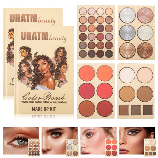 URATM Beauty 43-Color Makeup Palette Set, 4-Layer Eyeshadow, Blush, Contour & Highlighter, Matte & Shimmer Shades, Multi-Purpose Paste Form, with All-in-One Mixed Tone System