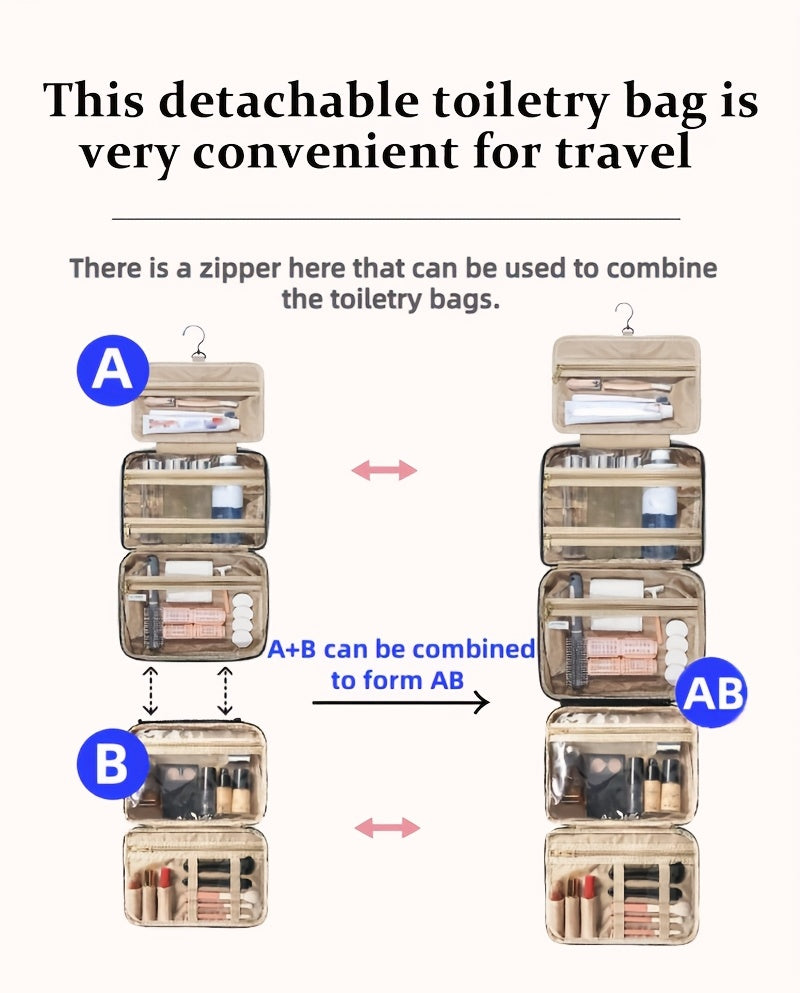 [2pcs Bag] 2-in-1large-capacity Removable Cosmetic Bag, Summer Travel Multi-compartment Hanging Toiletry Bag, With Brush Storage, Universal Portable Beauty Essentials Large Makeup Bag-hanging Toiletry Travel Bag, Suitable For