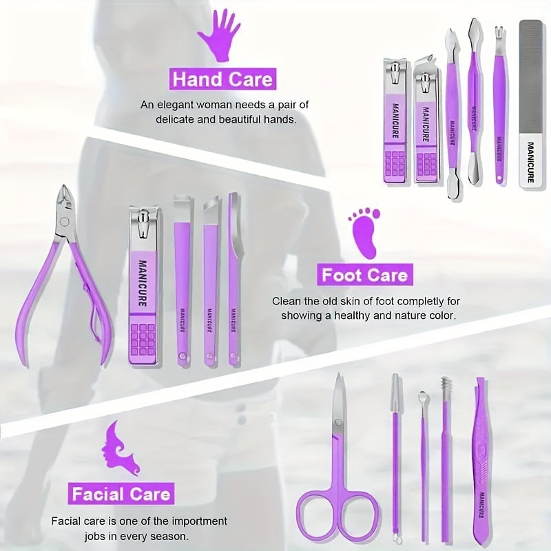 16-Piece Premium Stainless Steel Manicure & Pedicure Kit - Modern Style Nail Clipper Set with Straight Edge, Nail File, Ear Pick, Scissors - Professional Grooming Tools for Travel & Beauty Care