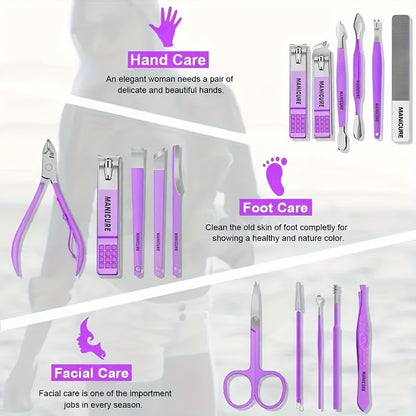 16-Piece Premium Stainless Steel Manicure & Pedicure Kit - Modern Style Nail Clipper Set with Straight Edge, Nail File, Ear Pick, Scissors - Professional Grooming Tools for Travel & Beauty Care
