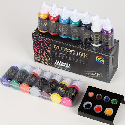 14 color ink set, 14 pigment ink 0.5 oz (about 14.2 grams)15 ml/bottle, suitable for 3D makeup beauty skin body art, pigment ink set for professionals and enthusiasts (14 colors, black, red, white, etc.)