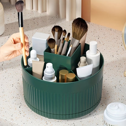 360° Rotating Makeup Organizer - Durable Plastic Cosmetic Storage Box with Multiple Compartments for Brushes, Lipsticks, and Beauty Tools - Ideal for Bedroom Vanity, Bathroom, and Living Room Desk Organization, Makeup Vanity
