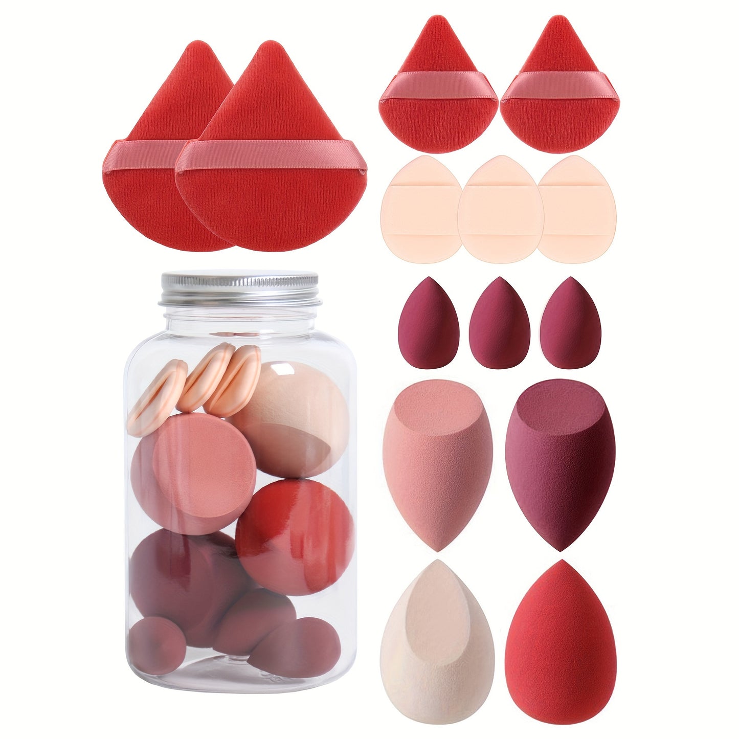 14pc Makeup Sponge Set With Storage Jar, Velvet Beauty Blenders, Latex-Free, Makeup Sponge Finger Puff, Dual-Use Wet & Dry Foundation Cosmetic Puffs, For All Skin Types