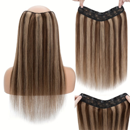 V-Shaped Real Remy Clip In Human Hair Extensions One Piece 3/4 Full Head Weft Straight Hair Human Hair With Seamless Weft Silky Straight For Women