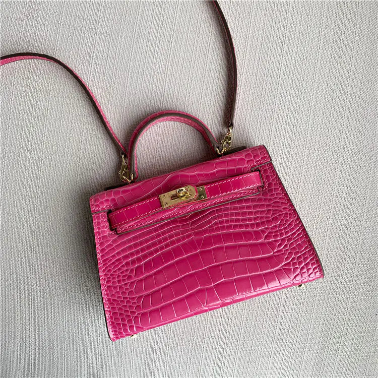 Genuine Leather Crossbody Bag with Crocodile Pattern