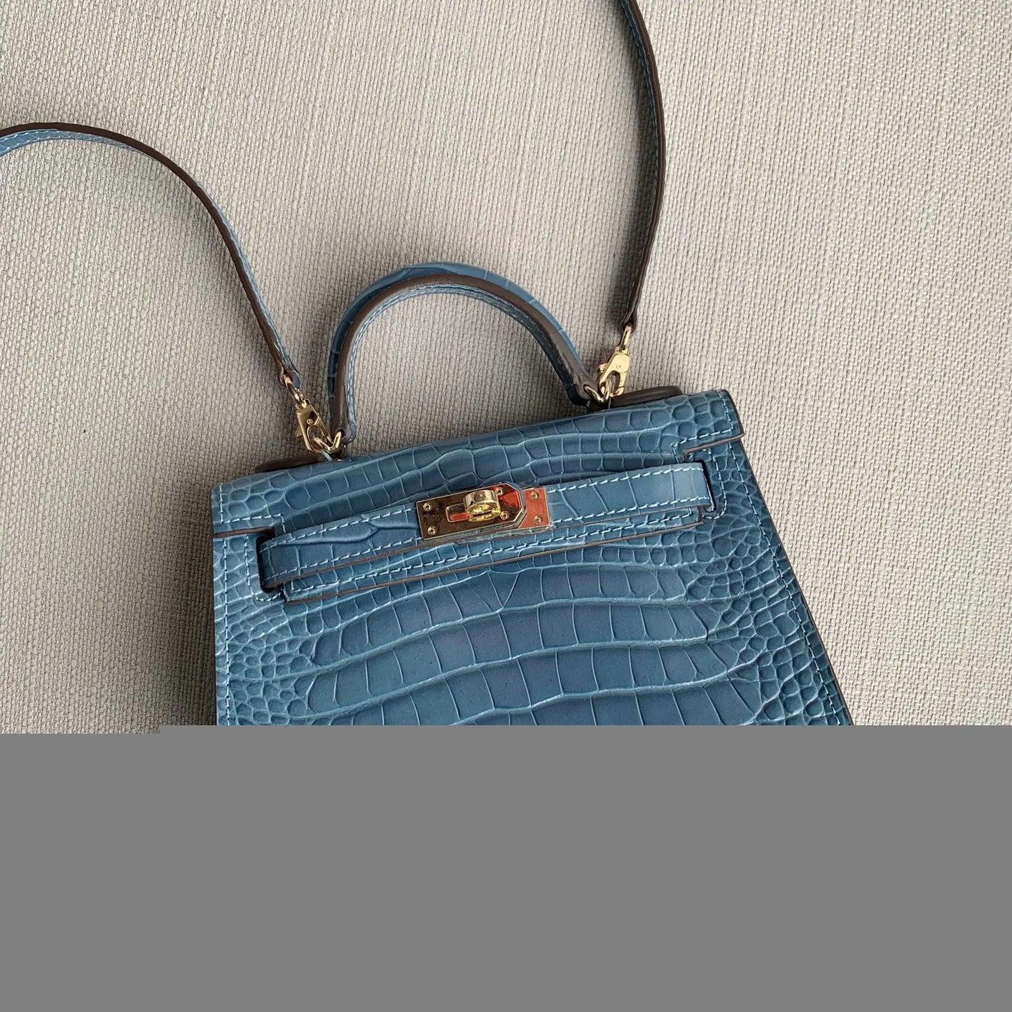 Genuine Leather Crossbody Bag with Crocodile Pattern