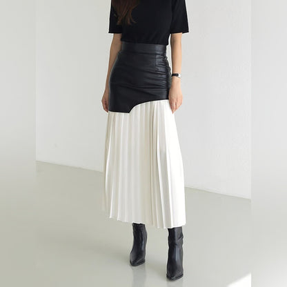 Women’s Contrast-Pleated Midi Skirt