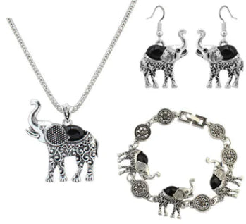 Retro Turquoise Elephant Jewelry Set (Three Pieces)